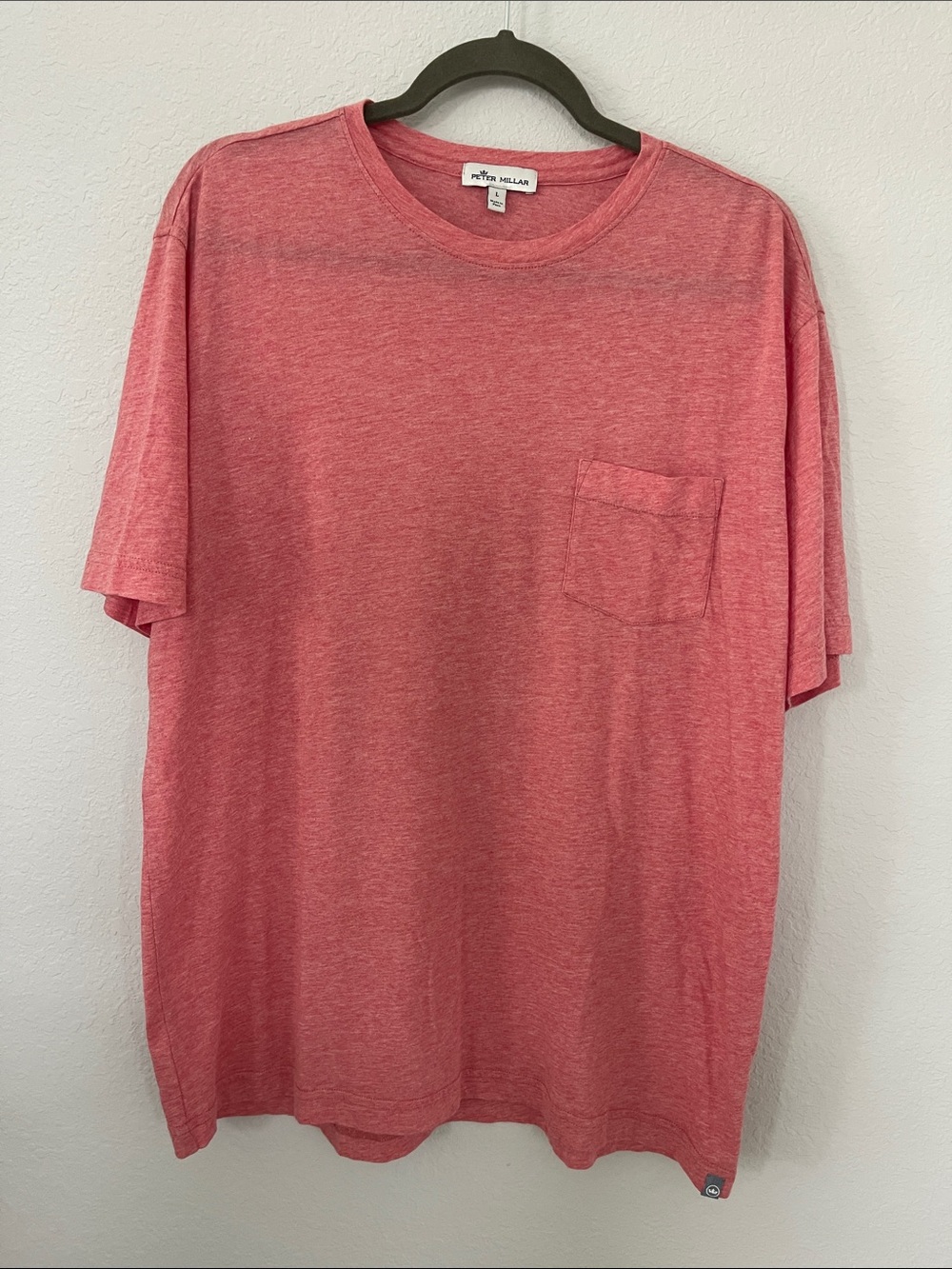 Peter Millar Mens Large Pink Heather Cotton Modal Pocket T-Shirt Short Sleeve